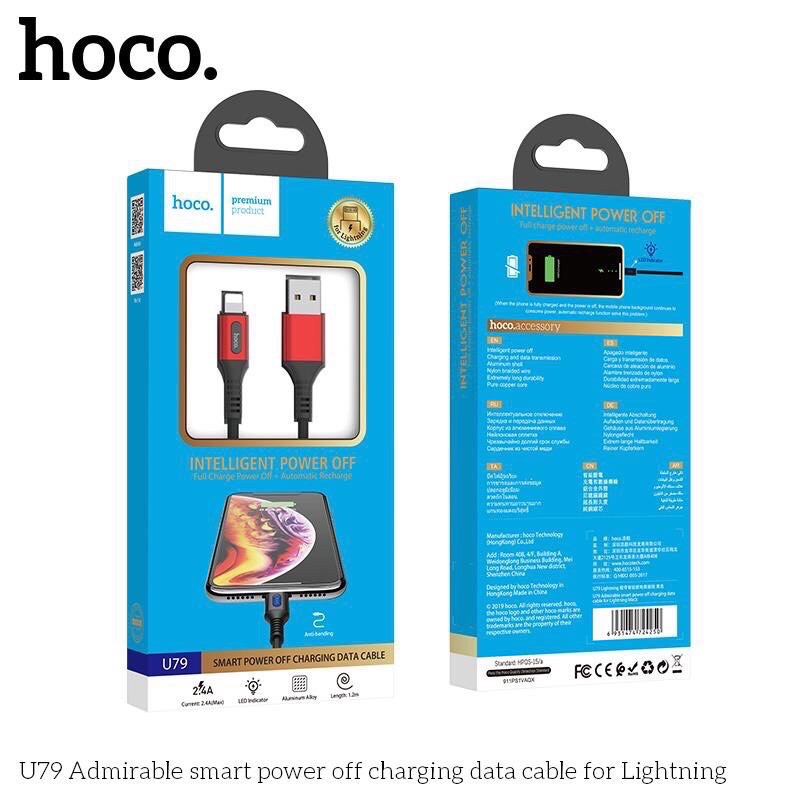 Dây Cáp Sạc Tự Ngắt Thông Minh Hoco U79 Iphone/ Micro usb/ Type C Chiều Dài 1.2M