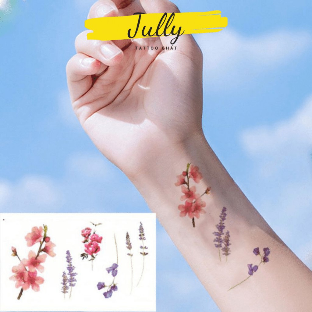 Hình xăm dán mini hoa đào JULLY Tattoo chất, xăm tạm thời 15 ngày chống nước, tặng kèm 1 miếng tẩy xăm cho đơn từ 20k