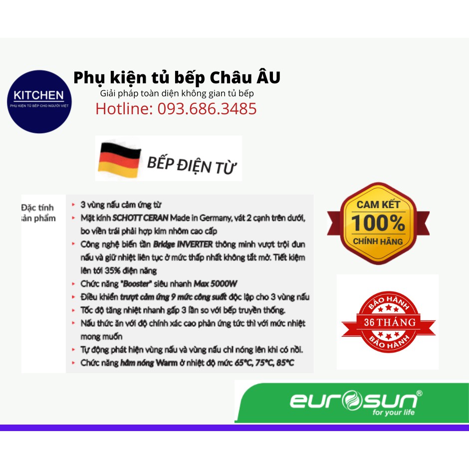 Bếp từ 3 vùng nấu  EU-T905G  Eurosun