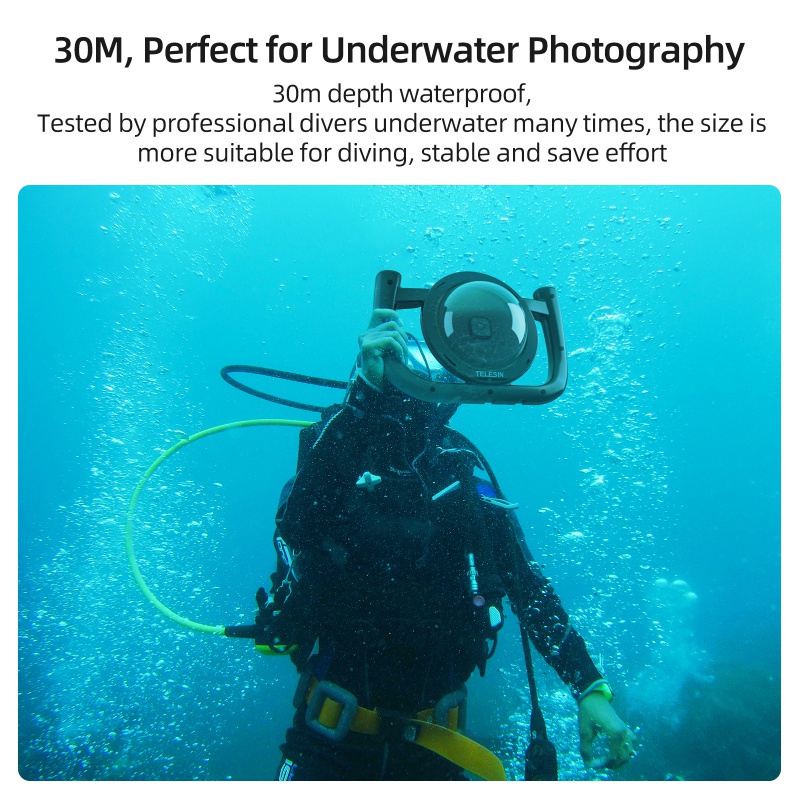 TELESIN Dome Port 30M Waterproof Handheld Housing Case Removable Type Stabilizer With Cold Shoe 1/4 Adapter for GoPro Hero 9 10