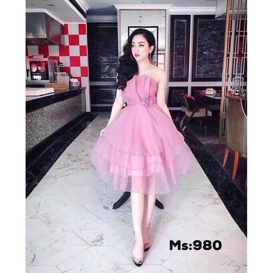 Đầm lưới xòe 3 lớp kết bông