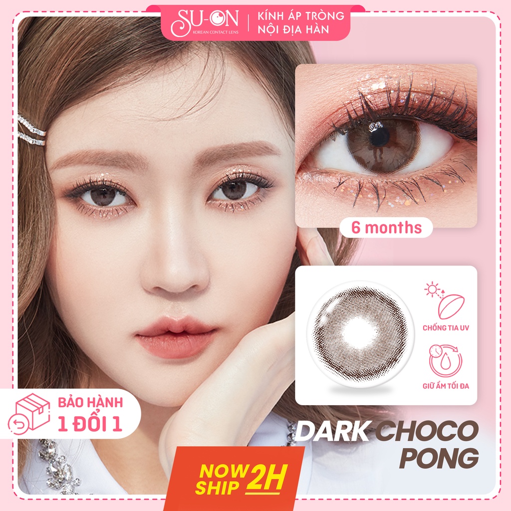 Lens cận nâu tự nhiên DARK CHOCO PONG kính áp tròng Hàn Quốc chính hãng 14mm,  siêu êm 6 tháng