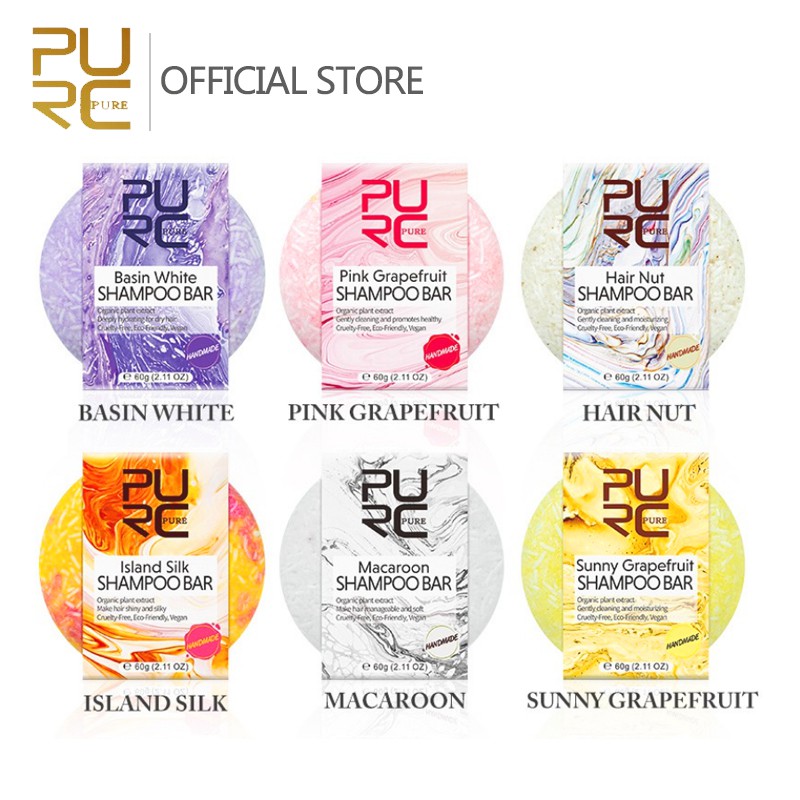 Xà Phòng Gội Đầu PURC Mùi White Basin/Island Silk/Bưởi Hồng /Macaroon /Bưởi /Hạt Hạnh Nhân 60g