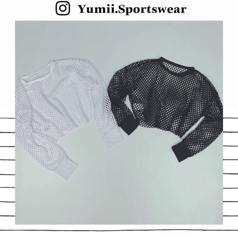 Áo Tank Thể Thao Mặc Ngoài Tập Gym Yoga Nữ - Áo Tank Thể Thao Lưới To Mặc Ngoài, Dáng Croptop Tay Dài, Thun Mịn