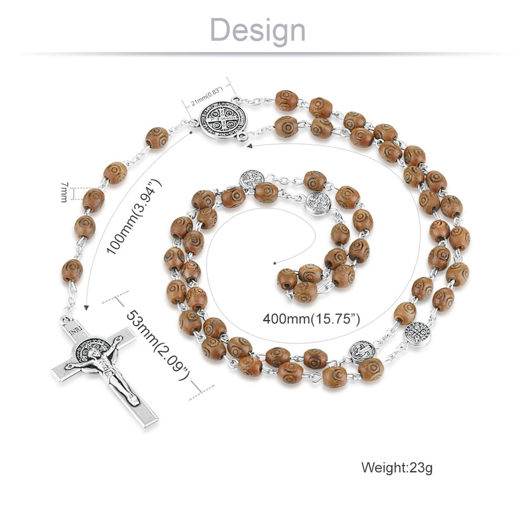 Religious Catholic Jesus Cross Pendant Wooden Beaded Chains Rosary Necklaces