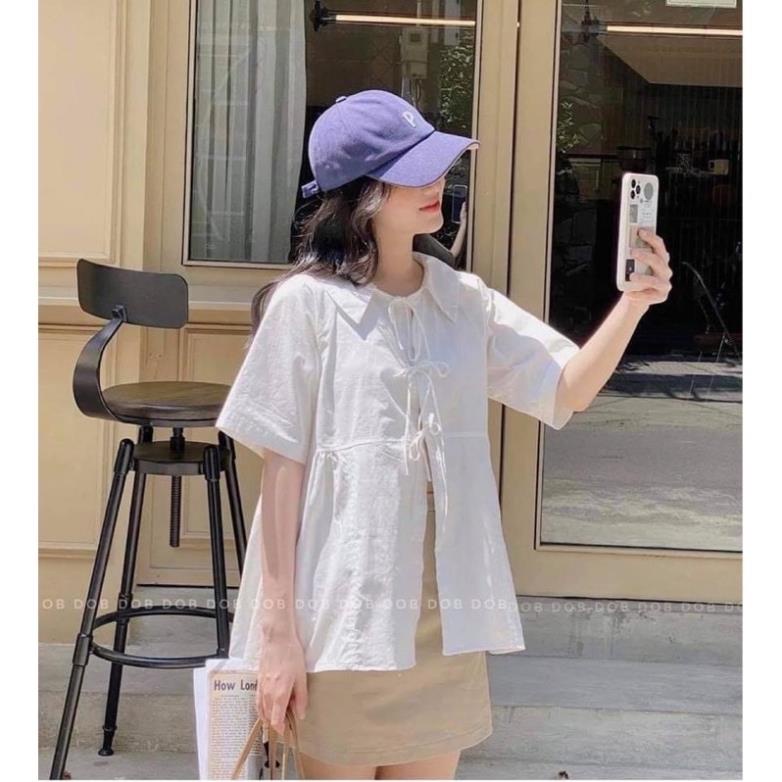 Set Áo Babydoll Trắng Nơ Ngực Chân Váy Dáng A Be Ulzzang Hot Hit