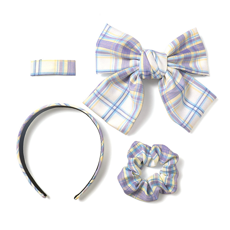 Set 4 Phụ Kiện Tóc Sọc Caro Xinh Xắn Dành Cho Nữ