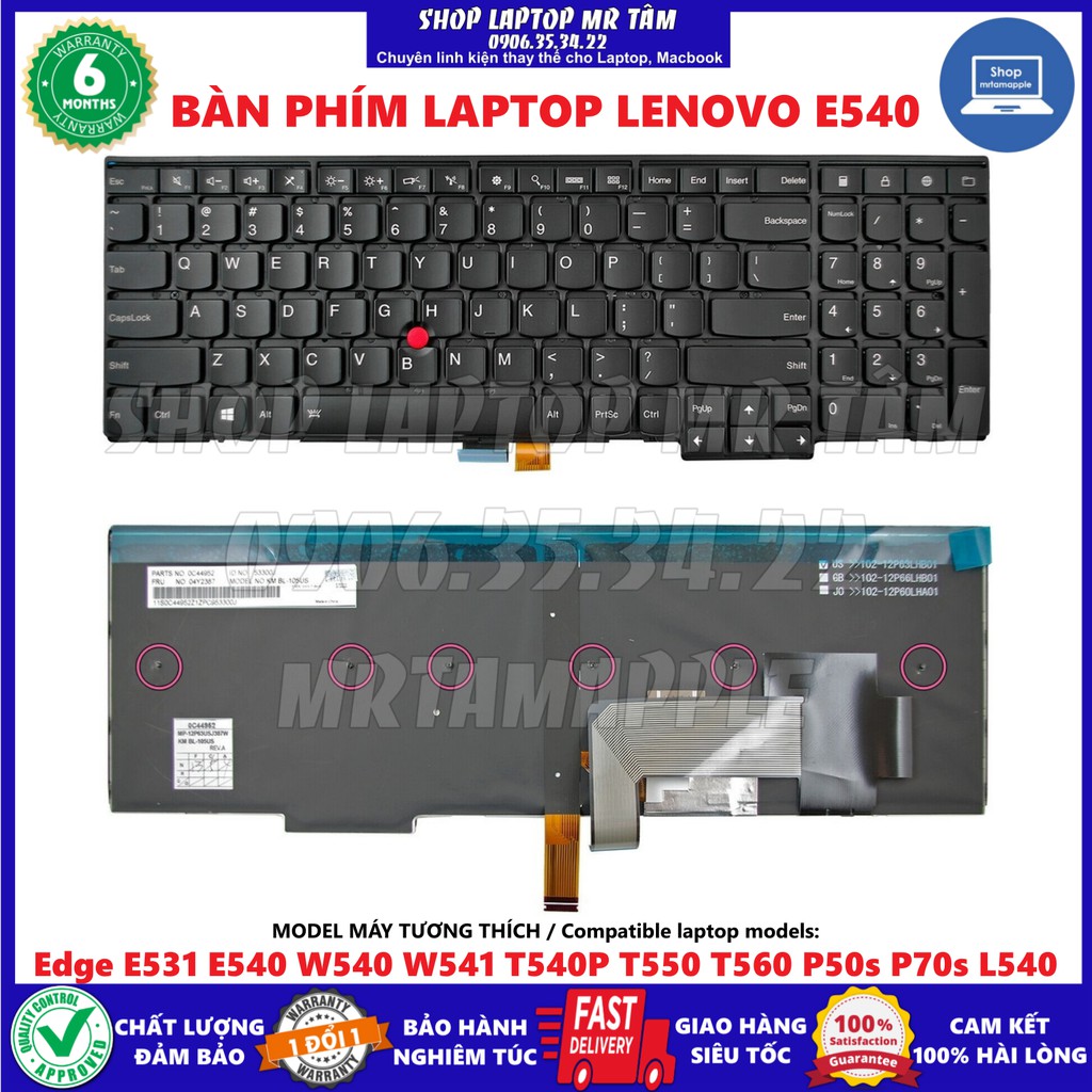 (KEYBOARD) BÀN PHÍM LAPTOP LENOVO E540 dùng cho Edge E531 E540 W540 W541 W550 W550s T540P T550 T560 P50s P70s L540