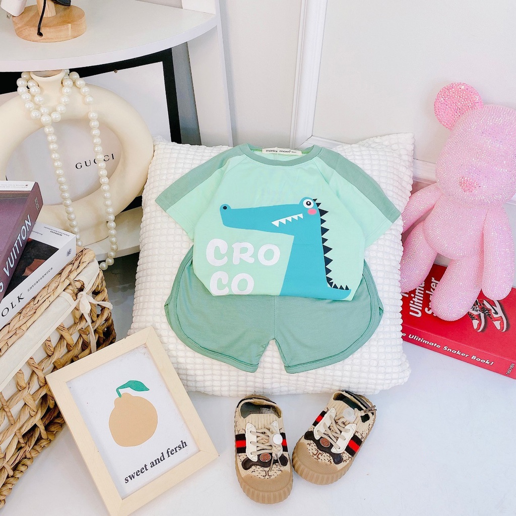 Bộ cộc tay ngắn tay thun lạnh cho bé trai bé gái hàng Minky Mom màu viền tay đẹp. Bé 9-23kg. MMCT18 Shop-Mẹ-Rùa