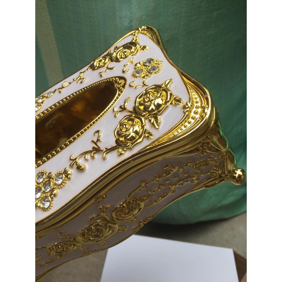 Hộp đựng khăn giấy, hộp khăn giấy mạ vàng cao cấp sang trọng phong cách Châu Âu