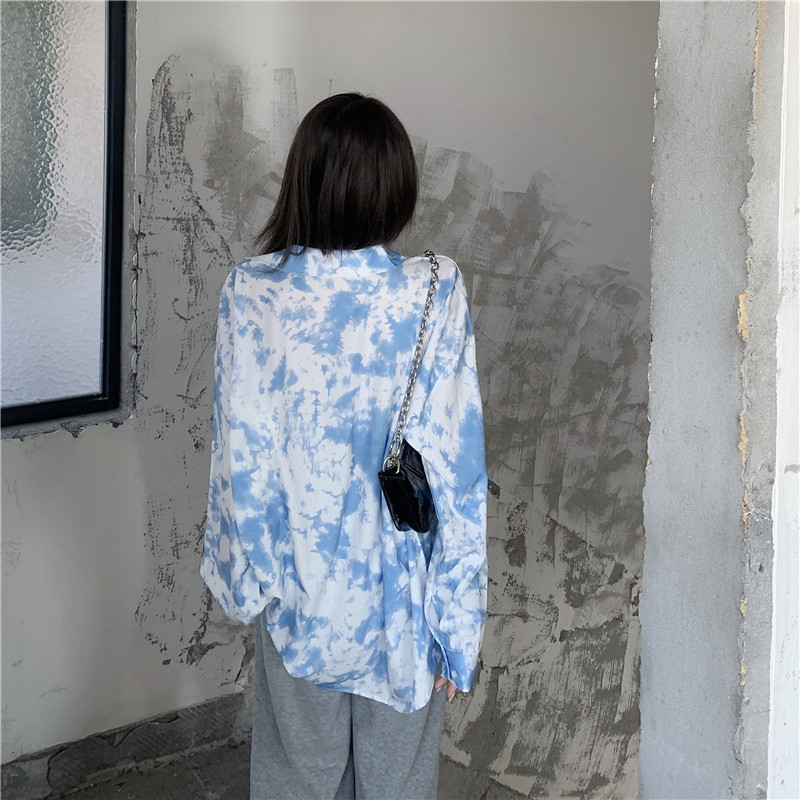 SUXI Áo Sơ Mi Nữ Tay Dài Màu Nhuộm Phong Cách Retro Thời Trang