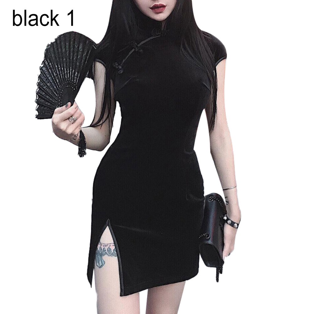 Chinese Women Solid Color Velvet Short/Long Sleeve Bodycon Cheongsam Mini Dress | BigBuy360 - bigbuy360.vn