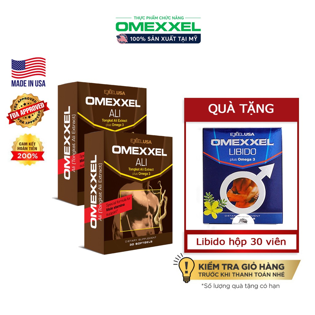 Viên uống tăng cường sinh lý nam Omexxel Ali 60 viên - tặng 1 hộp viên uống tăng cường sinh lý nam Omexxel Libido 30v