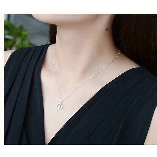 [ Tặng Hộp Quà Cao Cấp]Dây Chuyền Bạc 925 Cây May Mắn Đính Đá KC