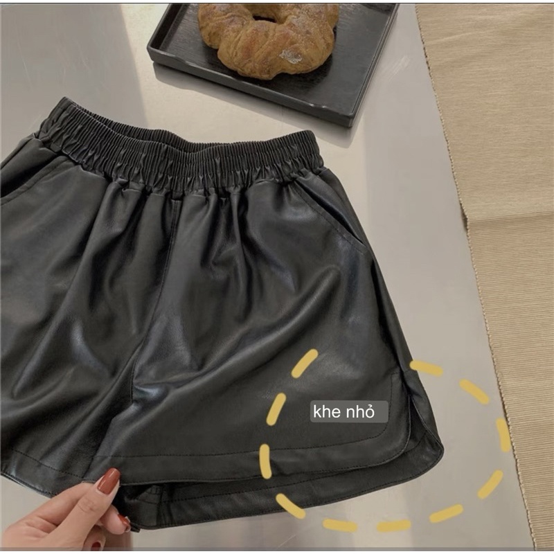 Quần sooc da cạp chun basic