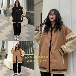 Áo khoác bomber kaki phối tay unisex form to nam/nữ mặc được kèm ảnh/video thật xưởng sỉ nguyễn hoa