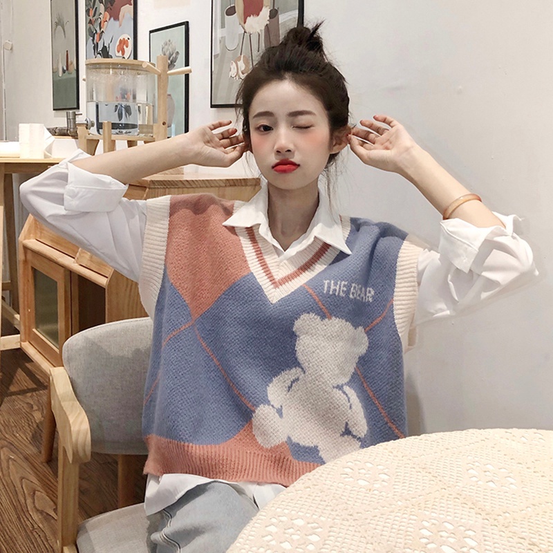 Áo dệt kim không tay cổ chữ V phong cách Hàn Quốc thời trang thu đông cho nữ 210925 | BigBuy360 - bigbuy360.vn