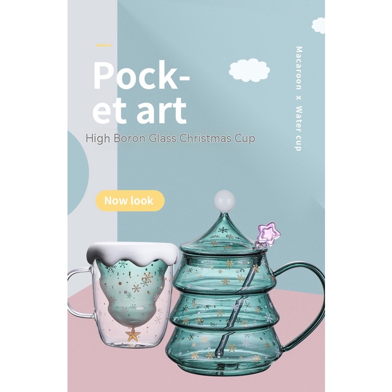 Cốc Thủy Tinh Hai Lớp Họa Tiết Hoạt Hình Dễ Thương Dùng Làm Quà Tặng Giáng Sinh