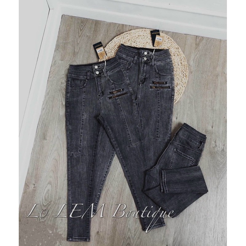 Quần jean dài giãn phối dây kéo mã D13, ảnh thật mẫu mặc