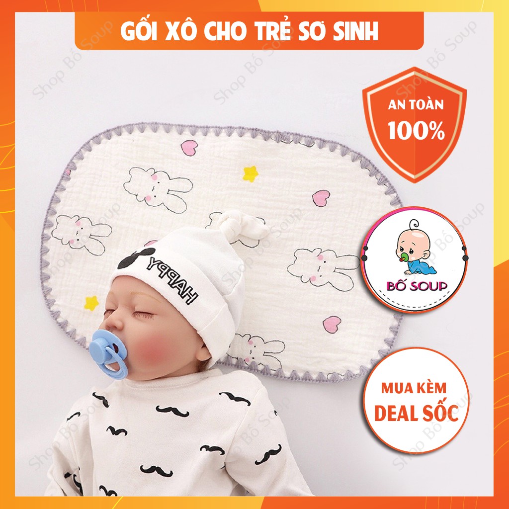 Gối xô sơ sinh cotton 10 lớp mềm mại thấm hút mồ hôi cho trẻ sơ sinh