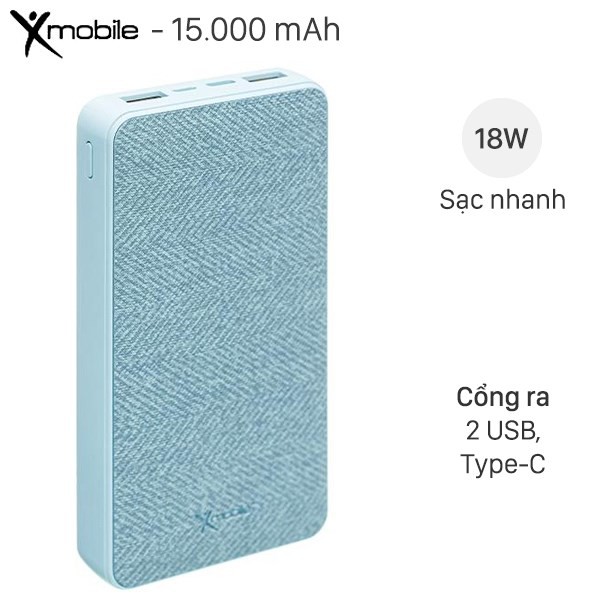 Pin sạc dự phòng Polymer 15.000mAh Type C PD QC3.0 Xmobile PowerBox P72D Xanh