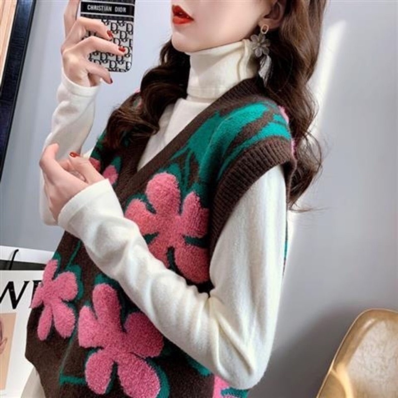 Áo gile gi lê len nữ hot trend  gile gi lê mẫu mới 2022 cổ tim dáng rộng hàn quốc thêu hoa to nổi bật