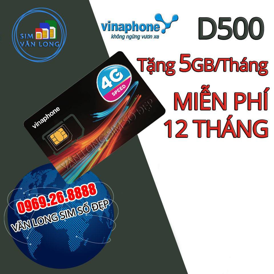 Sim 4G Viettel / Vinaphone D500 Trọn Gói 1 Năm 60Gb (5Gb/Tháng) Data Không Giới Hạn -Sim vào mạng 1 năm không nạp tiền