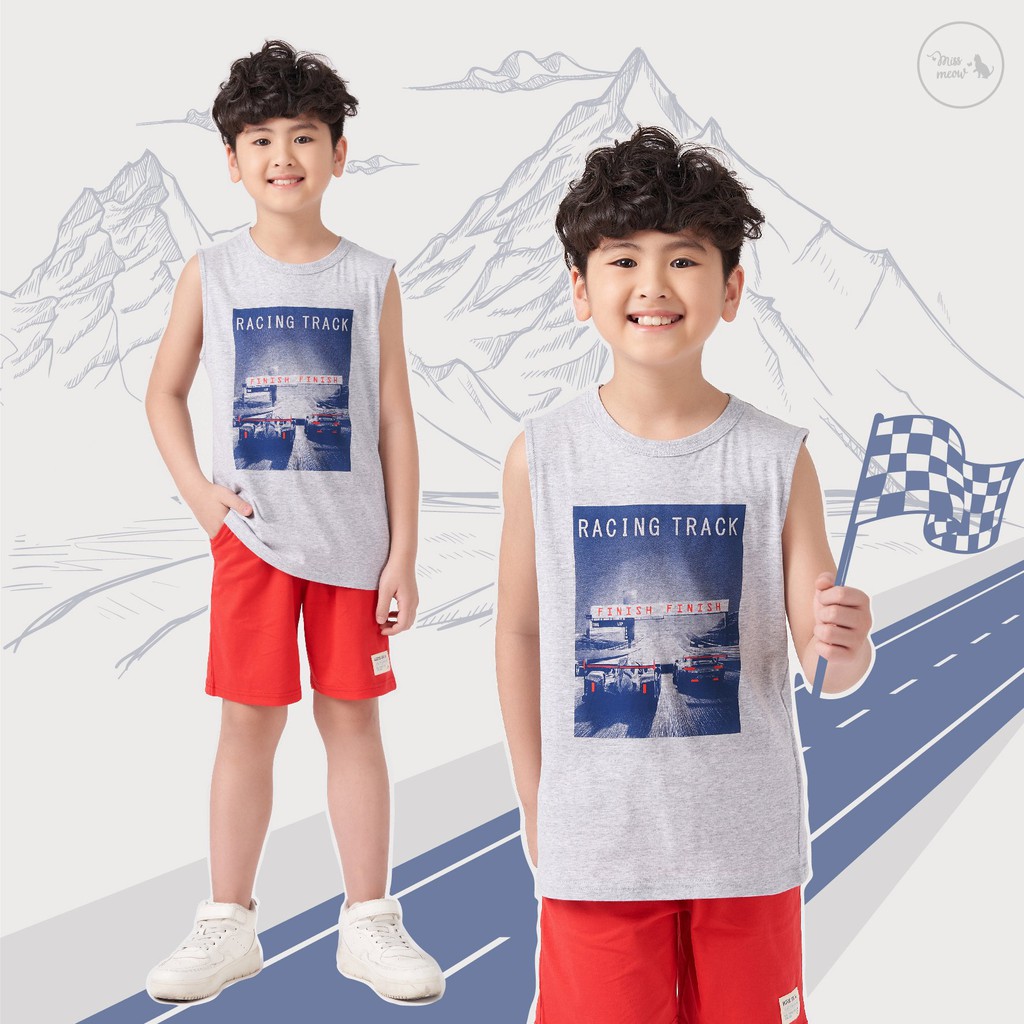 Bộ Ba Lỗ Bé Trai Bigfox Size Đại, Bộ Sát Nách Trẻ Em Mùa Hè Chất Cotton In Racing Chất Thun 3-11