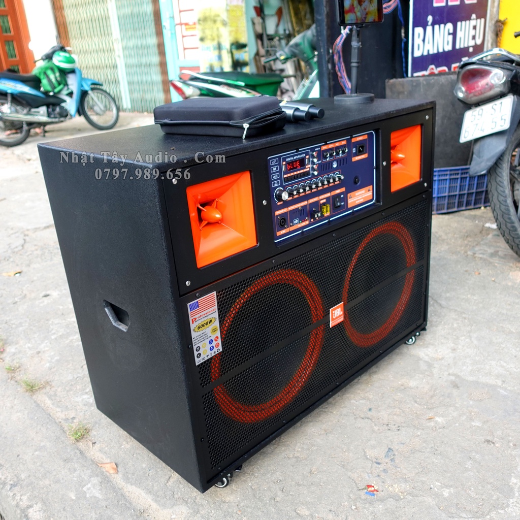 Thùng loa kẹo kéo bass đôi 40 công suất lớn giá rẻ JBL 8000, Loa karaoke di động 2 bass cao cấp hát hay