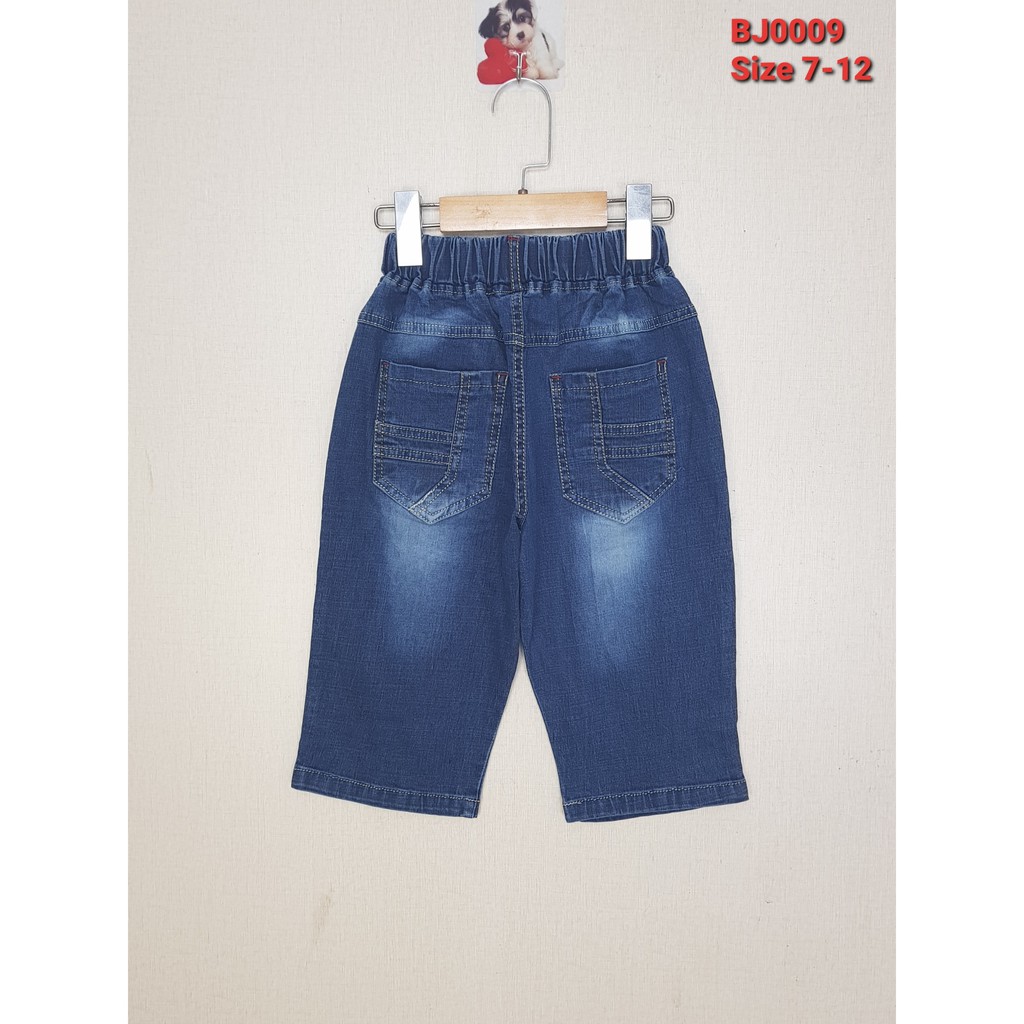 BJ0009 - A1 quần Jean nam lửng co giãn thêu chữ B màu xanh đậm, hiệu XOKids, size 7-12