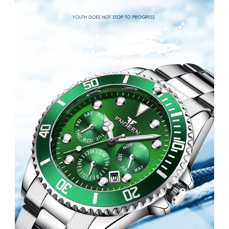 Đồng hồ nam FNGEEN F5 mặt tròn có lịch ngày, dây thép đúc không gỉ