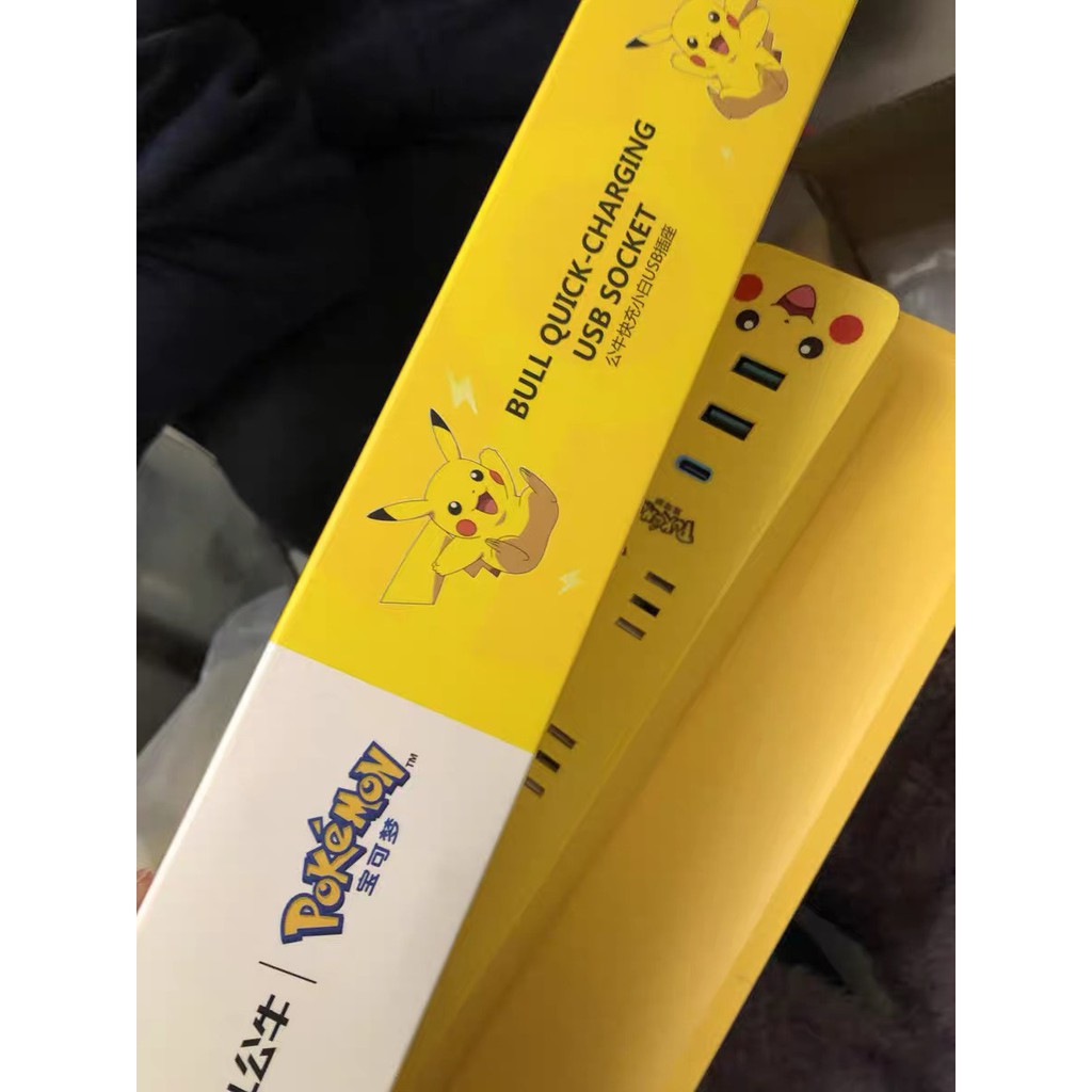 Ổ cắm Bull Pokemon Pikachu Power Strip Tích hợp 3 Cổng AC và 2 USB + 1 USB C  sạc nhanh PD 18W Iphone