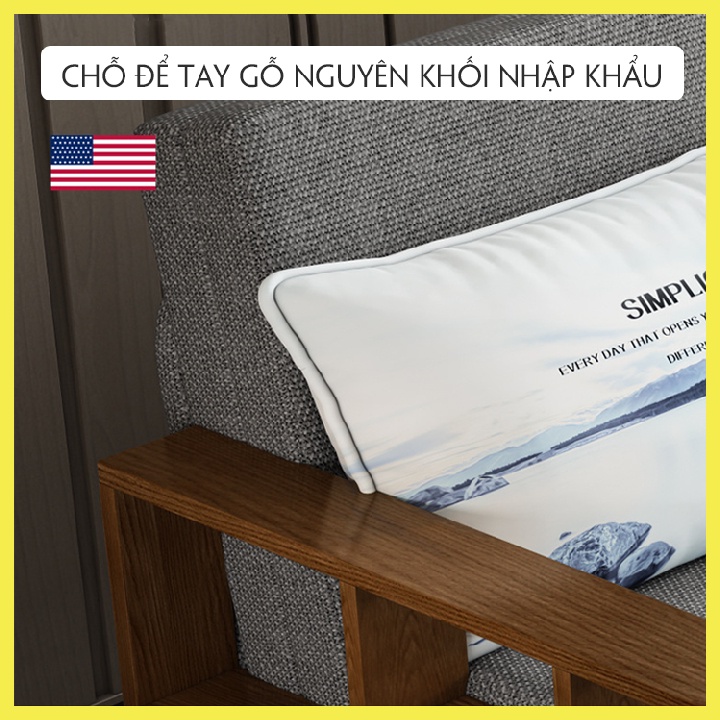 Giường sofa tay gỗ sồi nguyên khối thông minh gấp gọn,khung thép chăc chắn tích hợp ngăn chứa đồ,Kt:1m5 x 1m95