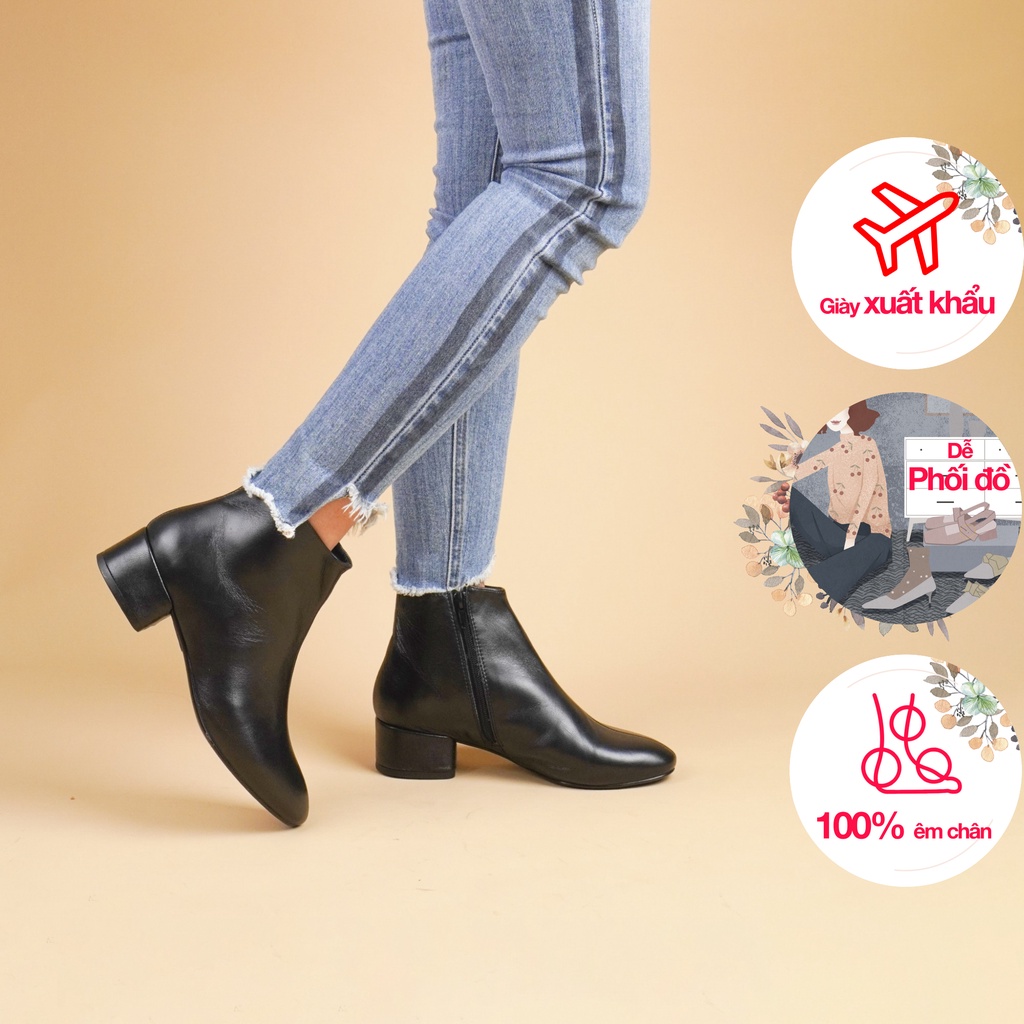 Boot nữ da dê VAG xuất Úc, boots nữ cổ thấp da thật gót 3cm- Kimy Store