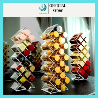 Khay đựng son 16 ô trong suốt- Hộp đựng son hình tháp, có thể để đứng hoặc nằm 23x7.5x6 cm