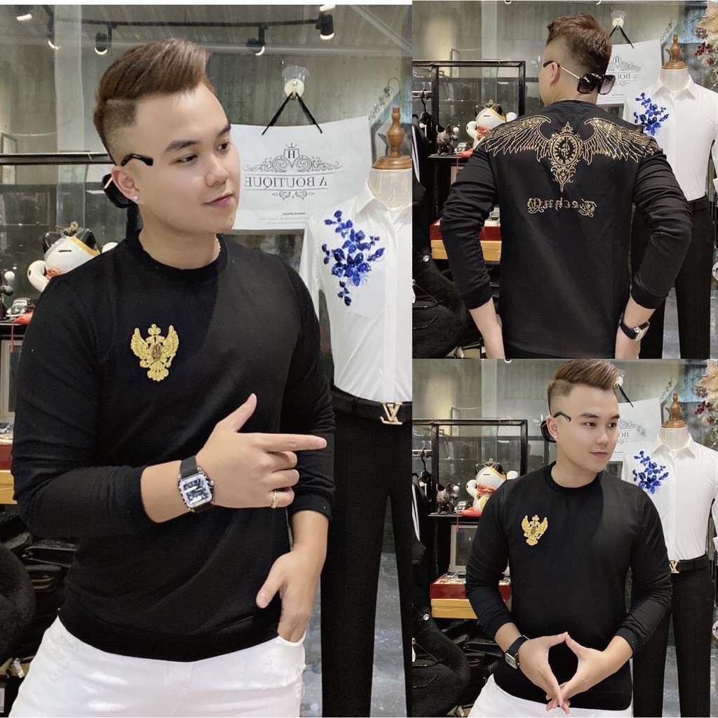 Áo Thun Nam Thu Đông Cổ Tròn Tay Dài In Logo Trước Ngực - TD22 - ( Tặng Tất Khử Mùi ) - Xưởng May Trung Kiên