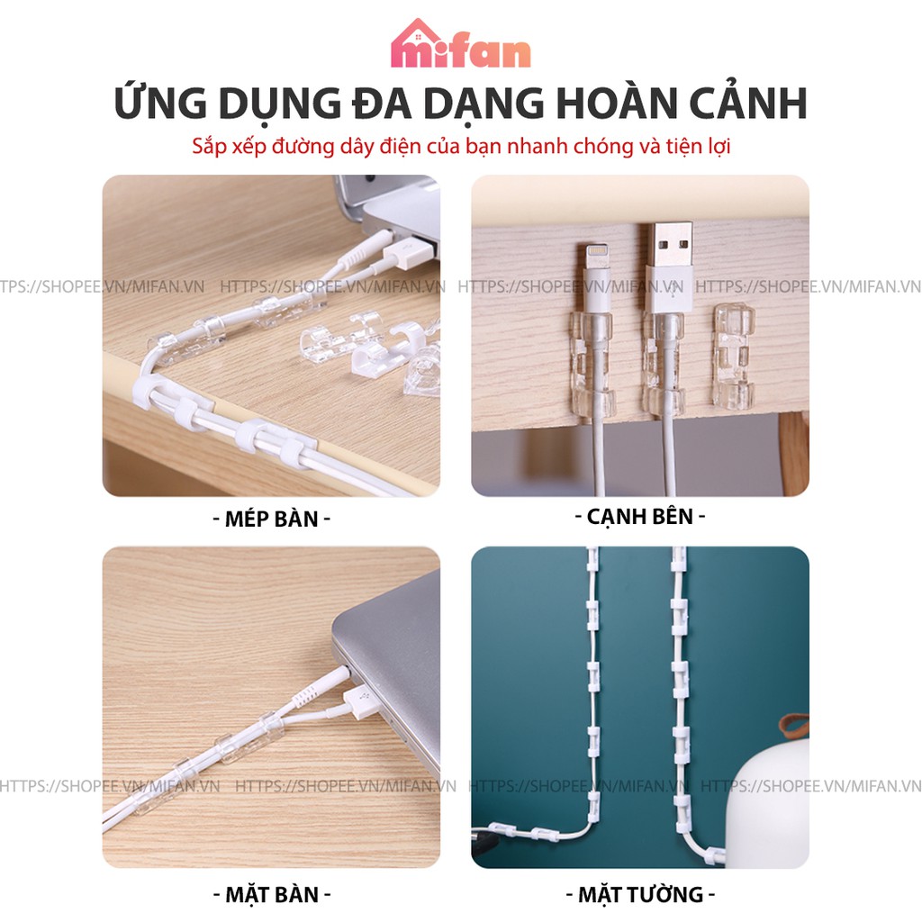 Bộ miếng dán đi dây điện 16 cái cỡ to kẹp 2-3 dây - Kẹp cố định dây điện dán tường - Kẹp giữ dây điện, cáp mạng - MIFAN