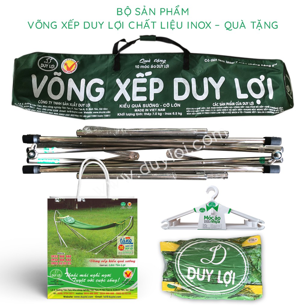 Bộ võng xếp Duy Lợi inox - CỠ LỚN ( Qùa tặng 20 móc áo)