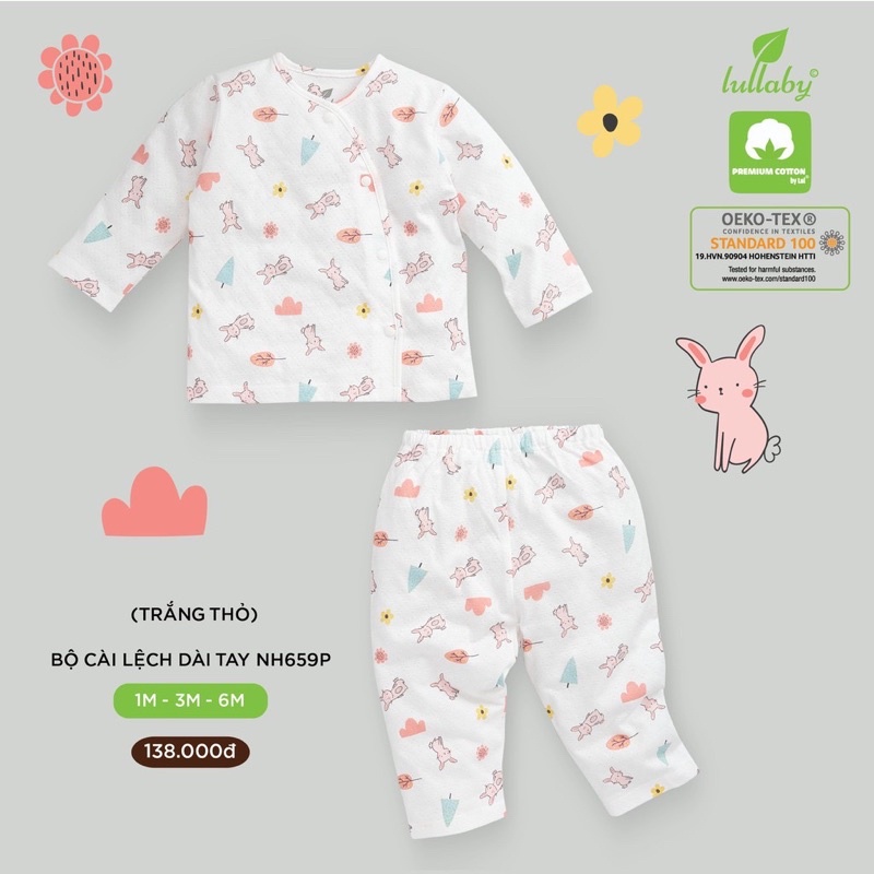 Bộ sơ sinh cài lệch vải thở Lullaby NH659P(1-6m)