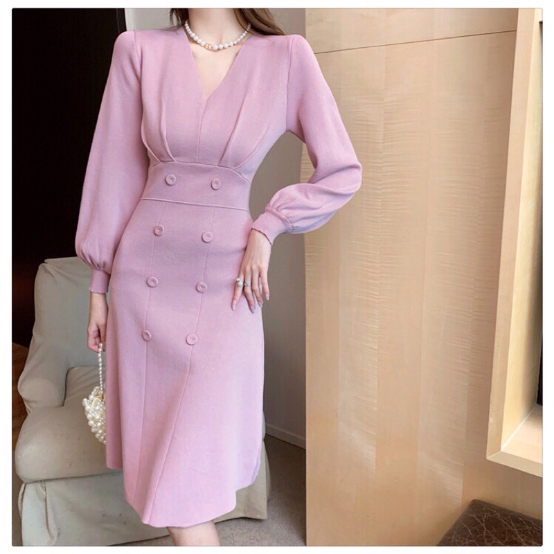 Đầm len cao cấp thanh lịch phong cách Hàn quốc
