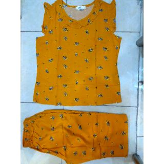 Bộ lanh (tole) nữ quần lửng áo cánh tiên hoạ tiết
