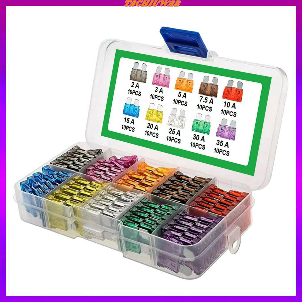 Set 100 Cầu Chì Tiêu Chuẩn 2A 3A 5A 7.5A 10A 15A 20A 25A 30A 35A Kèm Hộp Đựng
