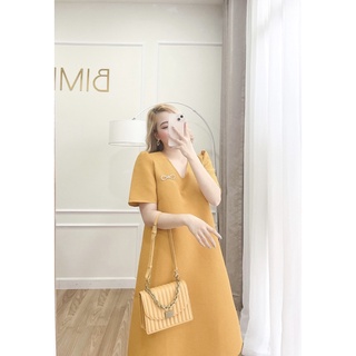 ĐẦM CỔ V KEM TAG NƠ - BIMI