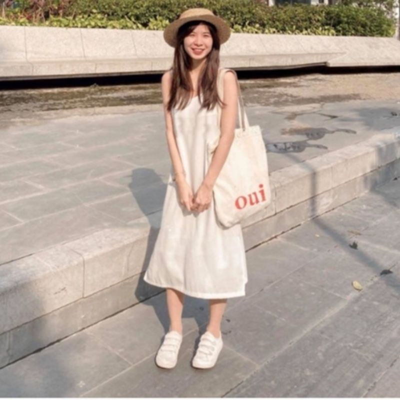 Váy Hai Dây Trắng Size Đại - Đầm Váy Suông Lụa Dài Trắng 2 Dây Xẻ Lai Có Nút Tăng Giảm