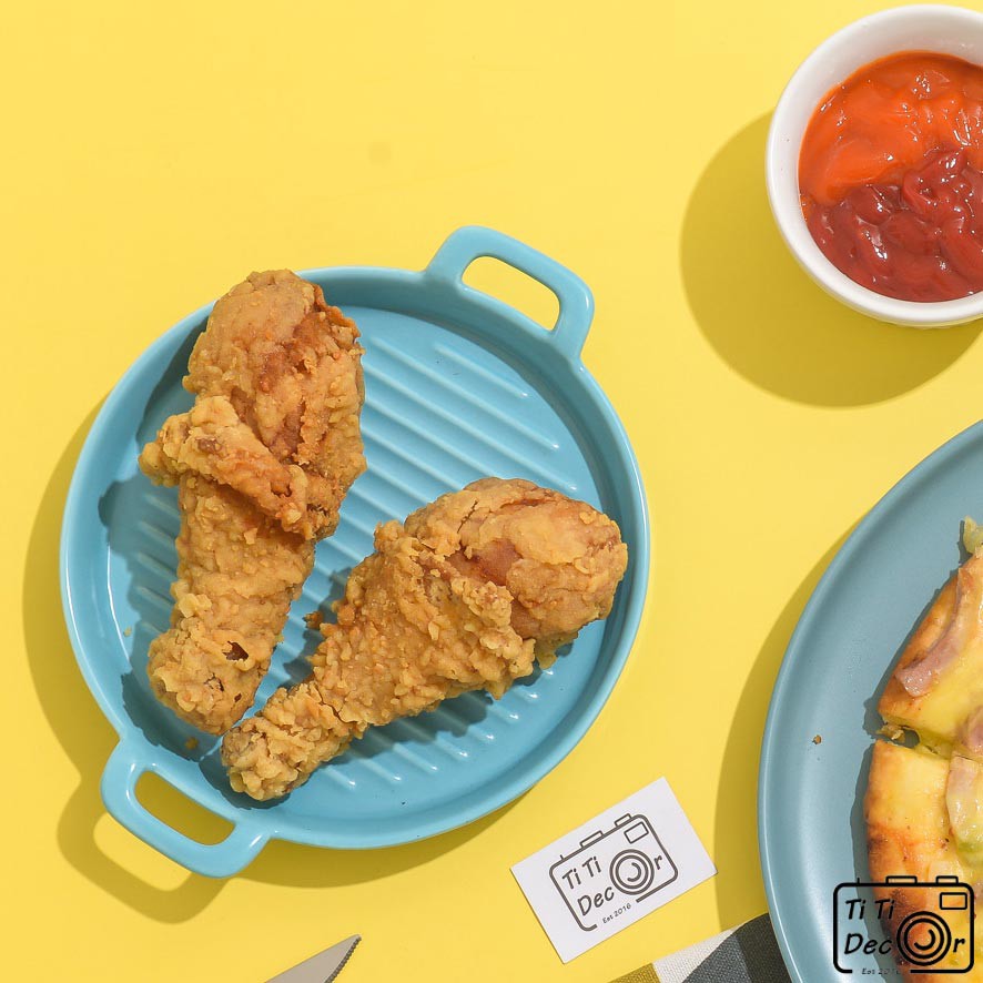 Khay Nordic tròn hai quai đựng thức ăn, đồ nướng, trang trí ẩm thực, nhà hàng - TiTi Decor