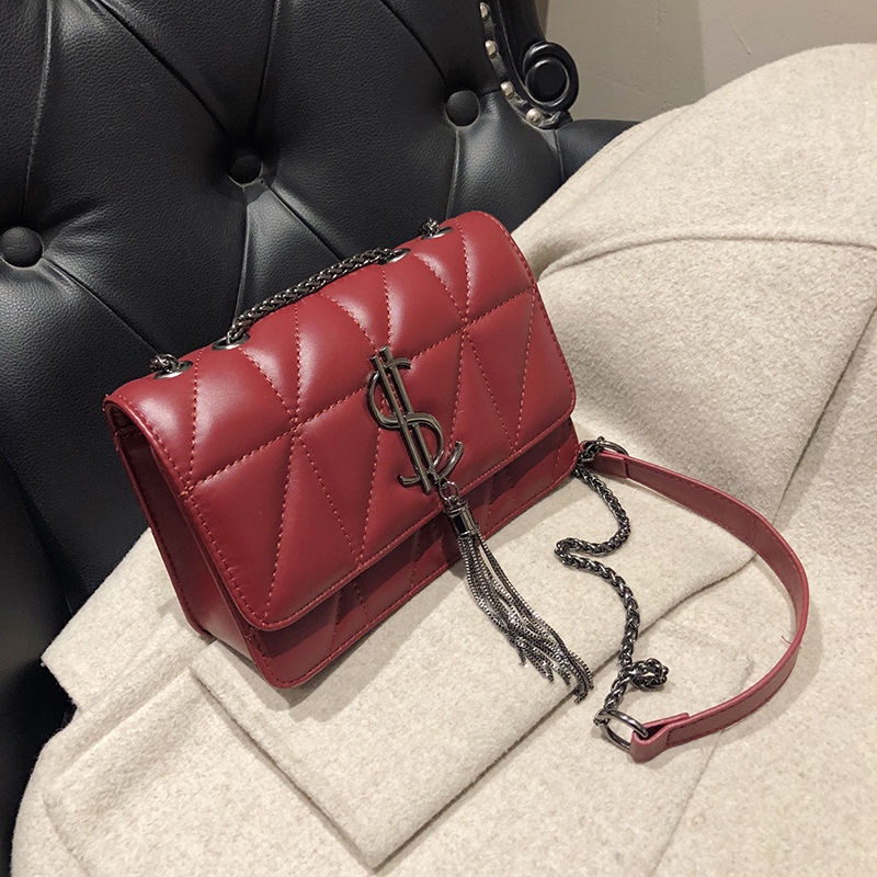 Túi đeo vai thiết kế dập hình thoi phối dây xích phong cách trẻ trung thời trang Hàn Quốc cho nữ