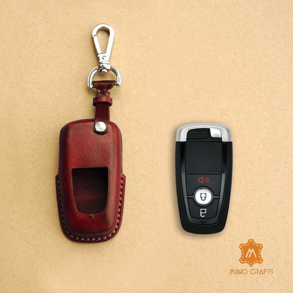 Vỏ bao chìa khóa xe ECO- màu Đỏ Đô- da bò thật - sản phẩm handmade