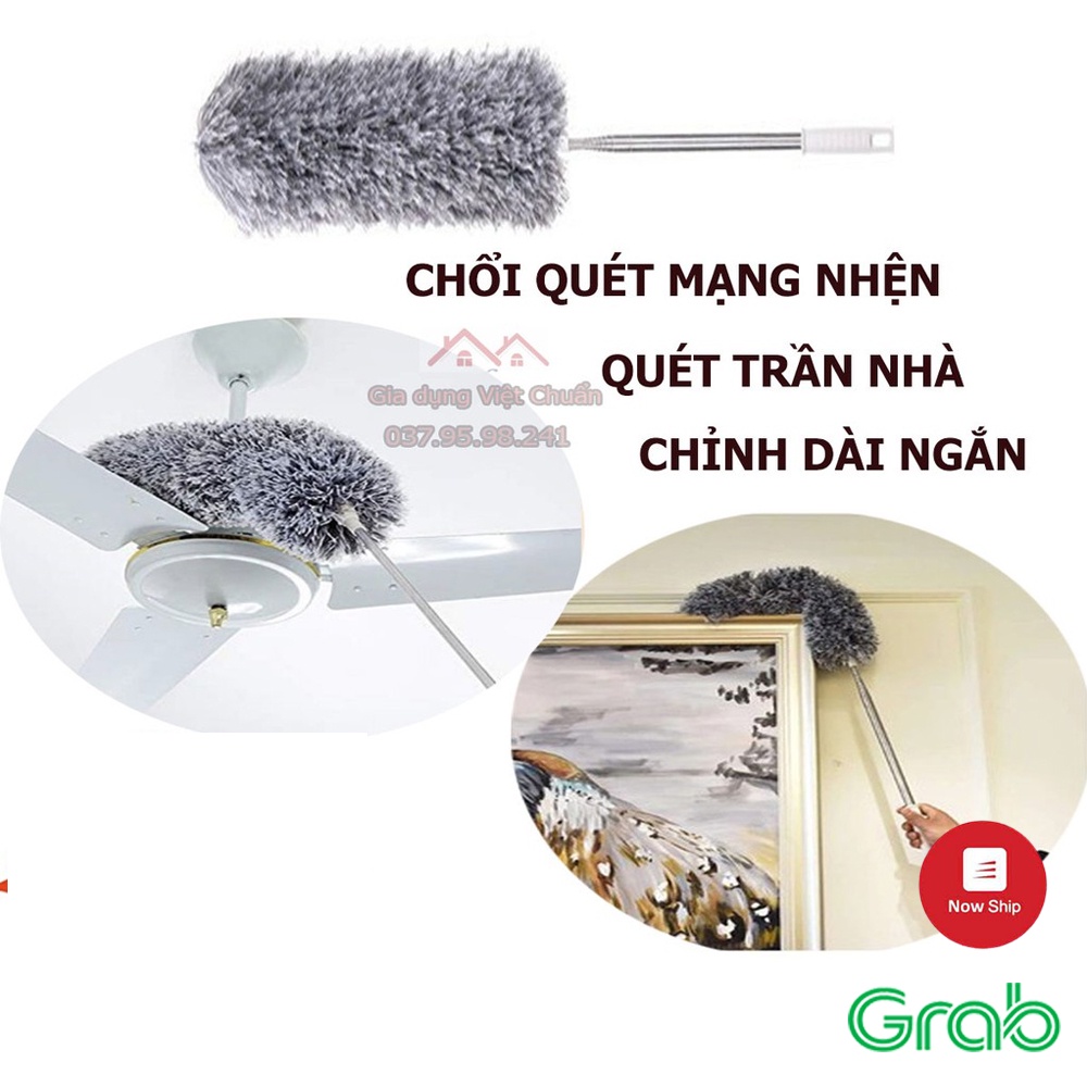 Chổi quét mạng nhện - chổi quét màng nhện quét bụi đa năng trần nhà quét bụi cán inox chổi lông GD66
