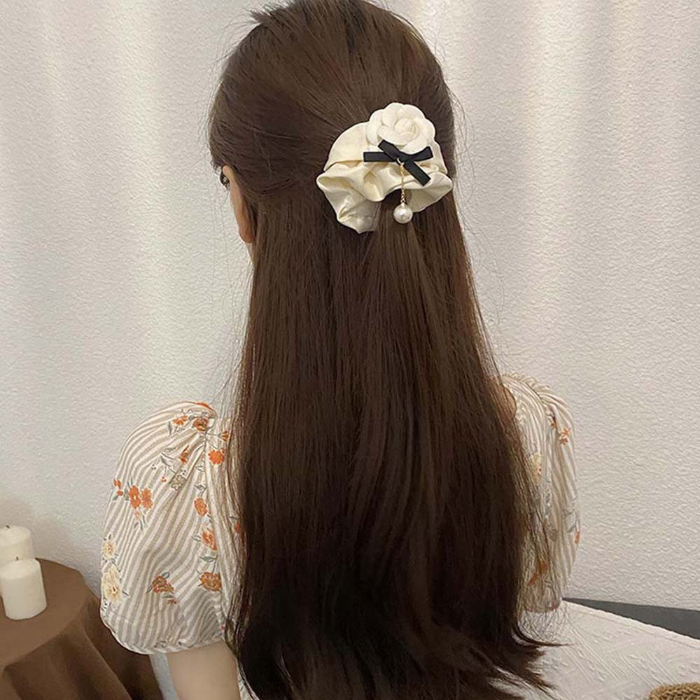 Vòng buộc tóc vải co giãn đính hoa trà và ngọc trai thời trang dành cho nữ