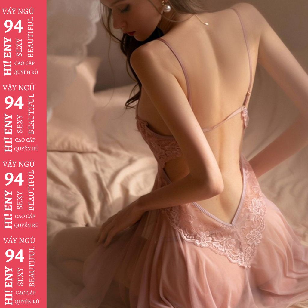 Váy ngủ ren xuyên thấu Đầm ngủ 2 dây sexy gợi cảm vải ren mềm kèm quần chíp M34